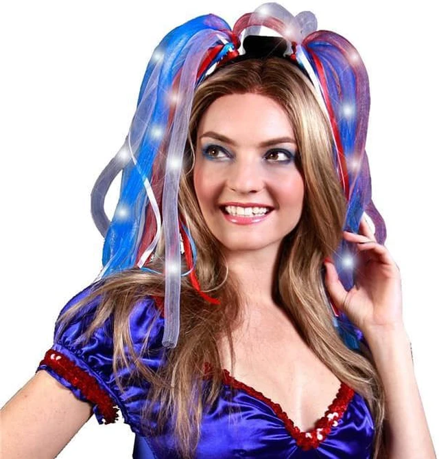 Main image of Blinkee 5045100 Noodle Headband Flashing Dreads, Red, White & Blue