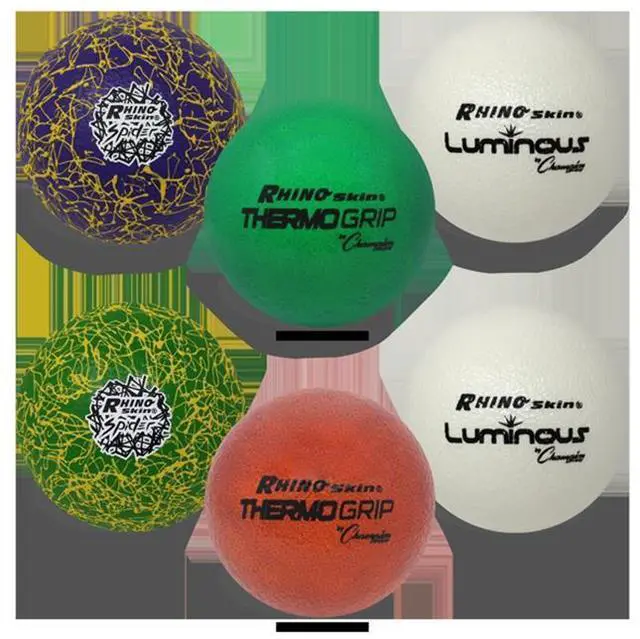 Alt view image 2 of 2 - Champion Sports RXVARIETYSET Rhino Skin Luminous, Spider and ThermoGrip Dodgeball Set - 6.3" Diameter - Assorted Colors - 6/Set