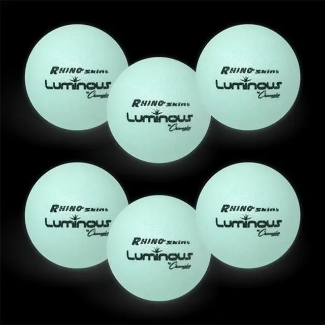 Alt view image 2 of 3 - Champion Sports RXLUMSET Rhino Skin Luminous Dodgeball Set - 6.3" Diameter - Luminous White/Blue - 6/Set