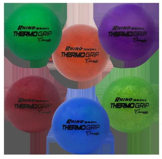 Alt view image 2 of 2 - Champion Sports RXTHRMSET Rhino Skin Thermo Grip Dodgeball Set - Heat-Activated Color Change - 6.3" Diameter - Assorted Colors - 6/Set