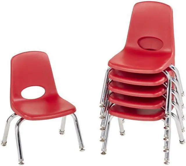 Main image of Classroom Daycare School 10" Kids Stack Chair Swivel Glide, 6-Pack - Red