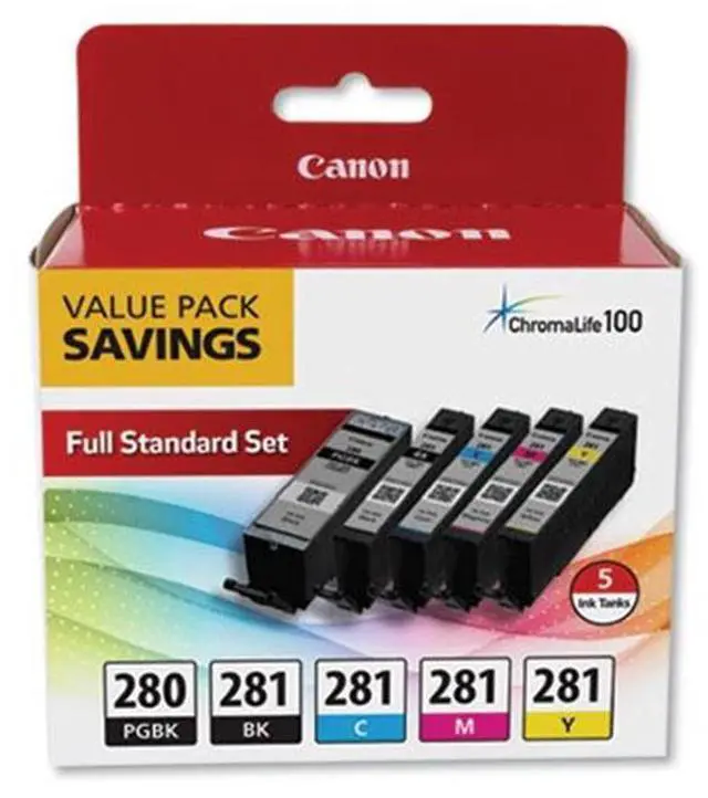 Alt view image 2 of 10 - Canon PGI-280/CLI-281 Pigment Black/Black/Cyan/Magenta/Yellow Standard Yield Ink Cartridges (2075C006)
