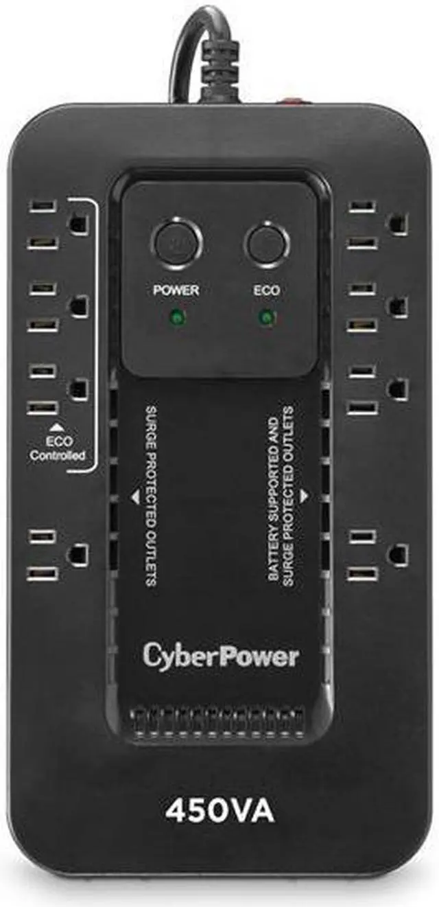 Alt view image 3 of 20 - CYBERPOWER EC450G - UPS - Compact - Standby - Output 120 VAC+/- 5% - 260Watt - 450VA - 10A - USB - Output 8 NEMA 5-15R - Sealed Lead-Acid Battery - Black