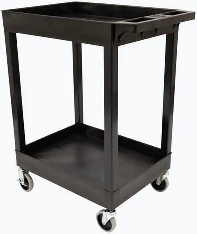 Alt view image 7 of 15 - Luxor 24" x 18" Multipurpose 2 Shelf Utility Tub Cart with 4 Swivel Casters - Plastic, Black