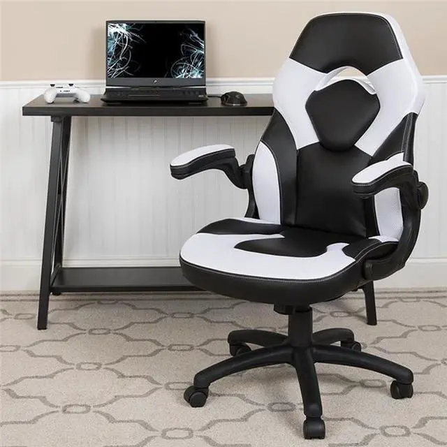 Alt view image 18 of 18 - X10 Gaming Chair Racing Office Ergonomic Computer PC Adjustable Swivel Chair with Flip-up Arms, White/Black LeatherSoft