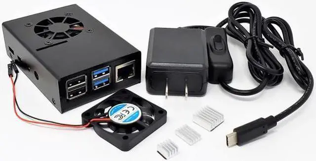 Alt view image 7 of 7 - MICRO CONNECTORS Aluminum Raspberry Pi 4 Model B Case with Fan and USB-C Power Adapter