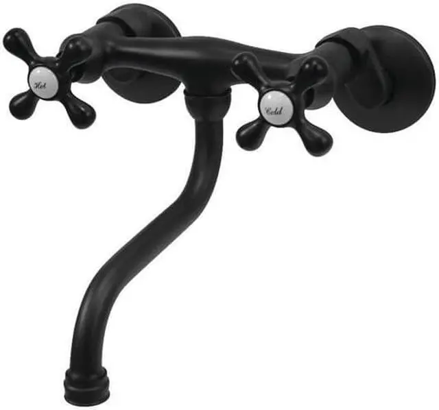 Main image of Kingston Brass KS216MB Kingston Two-Handle Wall Mount Bathroom Faucet, Matte Black