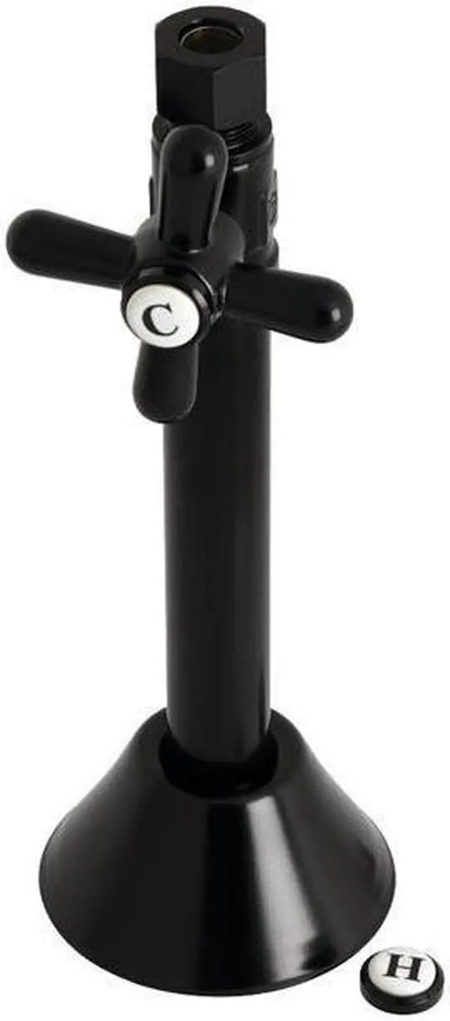 Alt view image 2 of 10 - Kingston Brass CC83250X 1/2" Sweat, 3/8" O.D. Comp Straight Shut-off Valve with 5" Extension, Matte Black