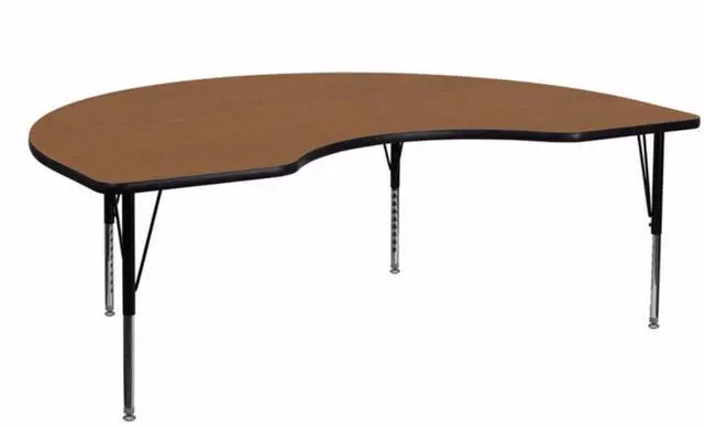 Alt view image 2 of 9 - 48''W x 72''L Kidney Oak Thermal Laminate Activity Table - Height Adjustable Short Legs