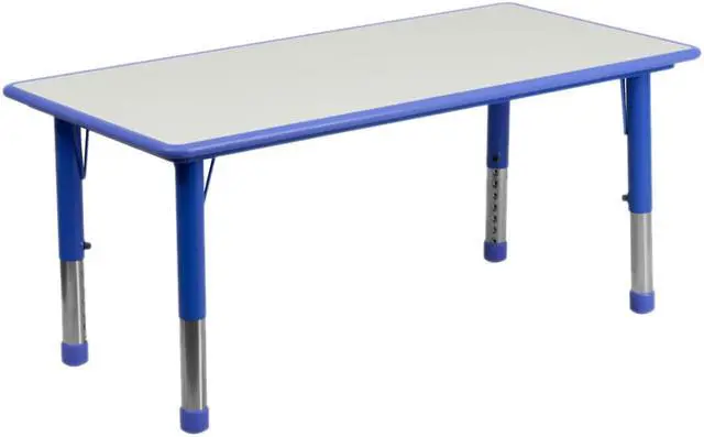 Alt view image 2 of 20 - Flash Furniture Height Adjustable Rectangular Plastic Activity Table with Grey Top, 23.625 by 47.25-Inch, Blue