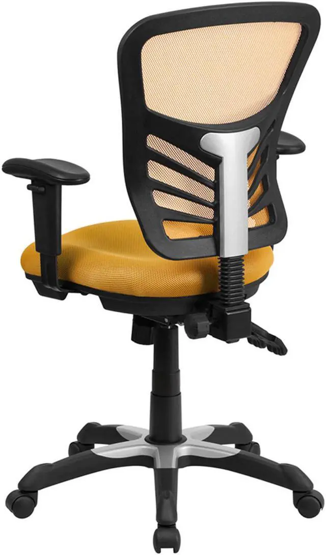 Alt view image 4 of 20 - Mid-Back Yellow-Orange Mesh Multifunction Executive Swivel Ergonomic Office Chair with Adjustable Arms