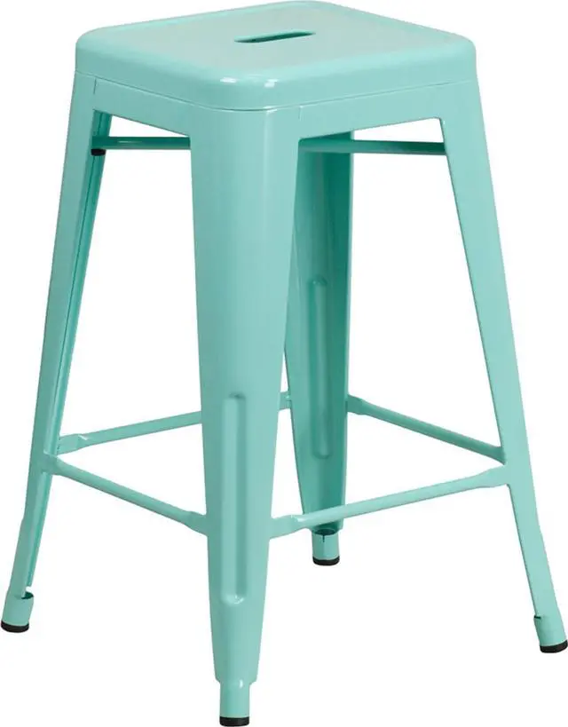 Alt view image 4 of 20 - Commercial Grade 24" High Backless Mint Green Indoor-Outdoor Counter Height Stool