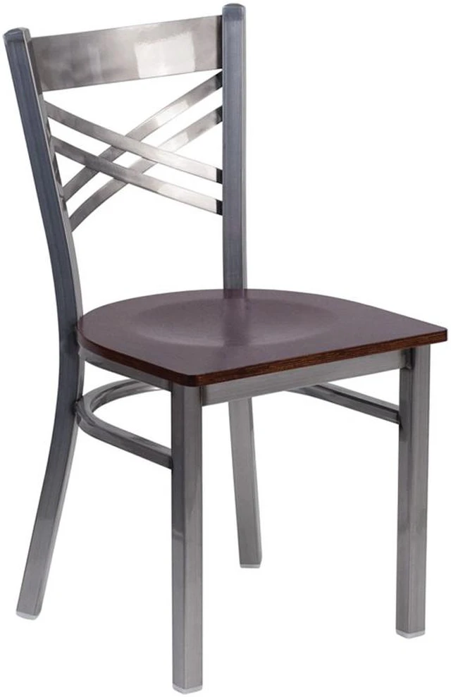 Alt view image 9 of 20 - Flash Furniture HERCULES Series Clear Coated ''X'' Back Metal Restaurant Chair - Walnut Wood Seat