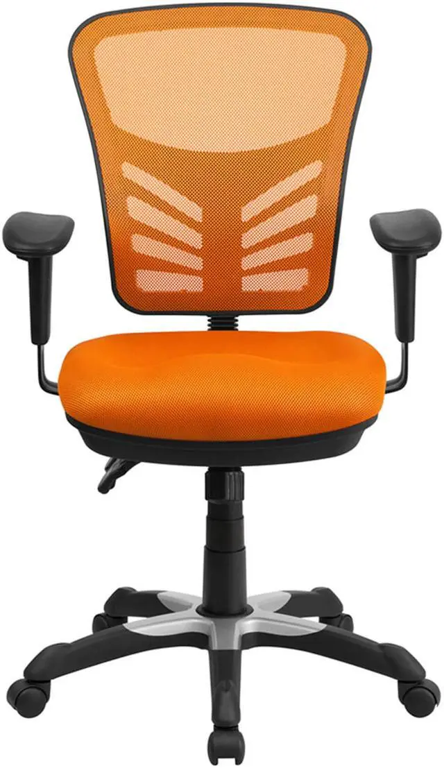 Alt view image 5 of 20 - Mid-Back Orange Mesh Multifunction Executive Swivel Chair with Adjustable Arms