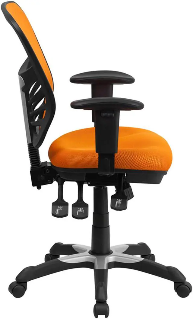 Alt view image 3 of 20 - Mid-Back Orange Mesh Multifunction Executive Swivel Chair with Adjustable Arms