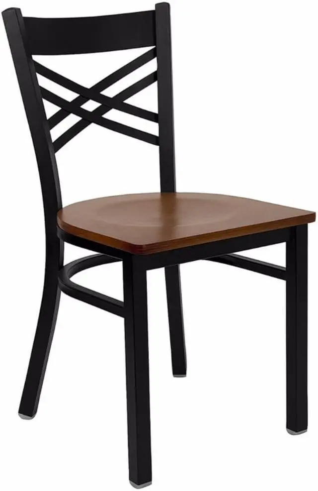 Alt view image 7 of 20 - HERCULES Series Black ''X'' Back Metal Restaurant Chair - Cherry Wood Seat