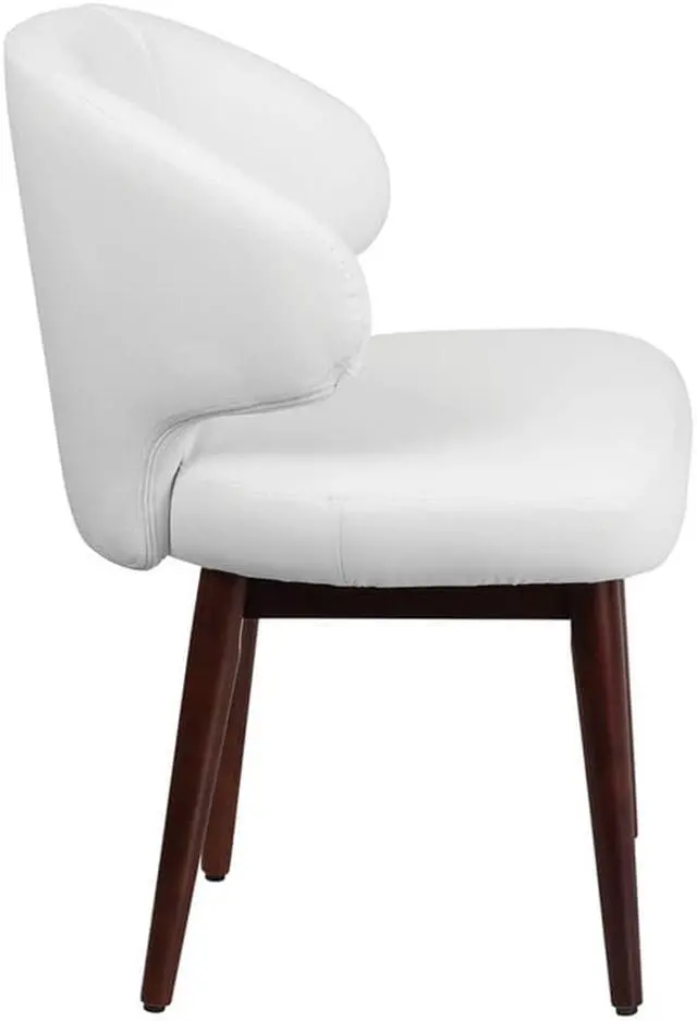 Alt view image 12 of 20 - Comfort Back Series White LeatherSoft Side Reception Chair with Walnut Legs