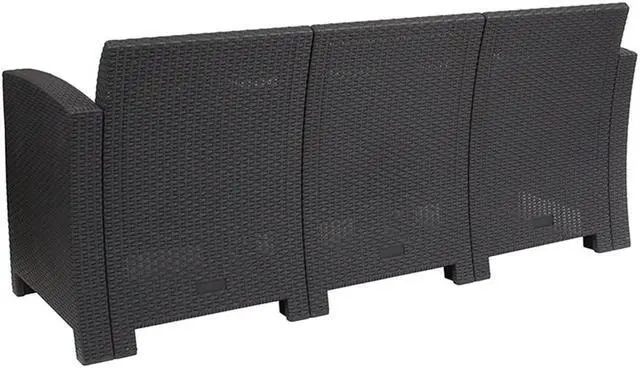 Alt view image 4 of 20 - Dark Gray Faux Rattan Sofa with All-Weather Light Gray Cushions