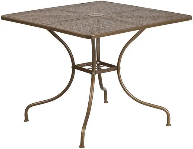 Alt view image 2 of 20 - Flash Furniture Oia Commercial Grade Square Indoor-Outdoor Steel Patio Table with Umbrella Hole Gold (CO6GD)