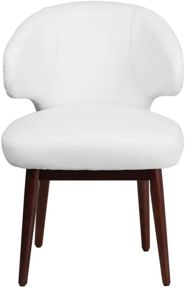 Alt view image 10 of 20 - Comfort Back Series White LeatherSoft Side Reception Chair with Walnut Legs