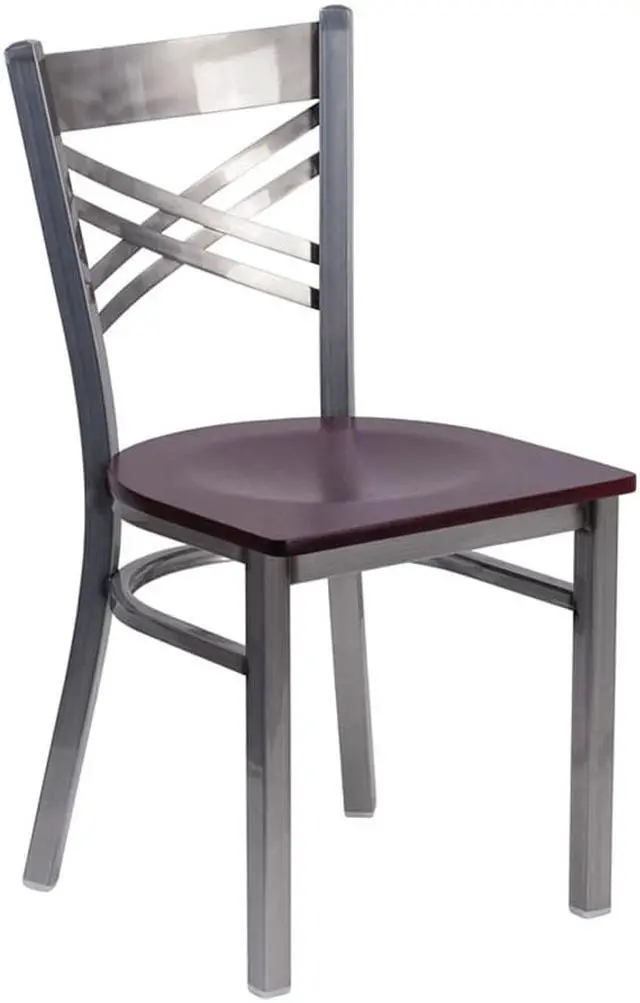 Alt view image 9 of 20 - Flash Furniture HERCULES Series Clear Coated ''X'' Back Metal Restaurant Chair - Mahogany Wood Seat