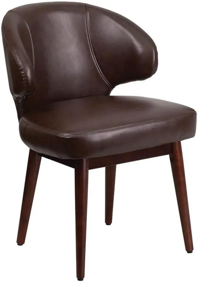 Alt view image 10 of 20 - Comfort Back Series Brown Leather Side Reception Chair with Walnut Legs