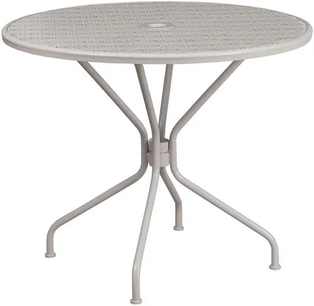 Alt view image 2 of 20 - Commercial Grade 35.25" Round Light Gray Indoor-Outdoor Steel Patio Table