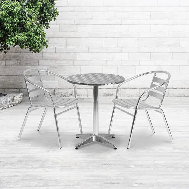 Alt view image 5 of 20 - Commercial Aluminum Indoor-Outdoor Restaurant Stack Chair with Triple Slat Back and Arms