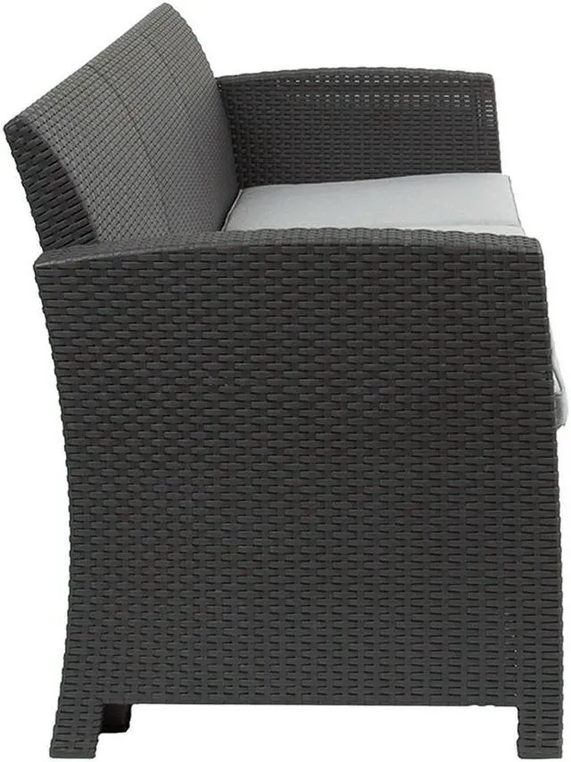 Alt view image 3 of 20 - Dark Gray Faux Rattan Sofa with All-Weather Light Gray Cushions