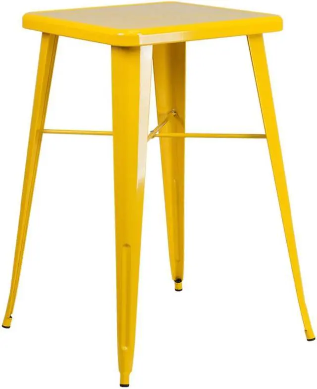 Alt view image 4 of 7 - 23.75'' Square Yellow Metal Indoor-Outdoor Bar Height Table