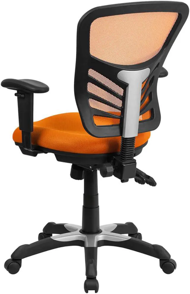 Alt view image 4 of 20 - Mid-Back Orange Mesh Multifunction Executive Swivel Chair with Adjustable Arms