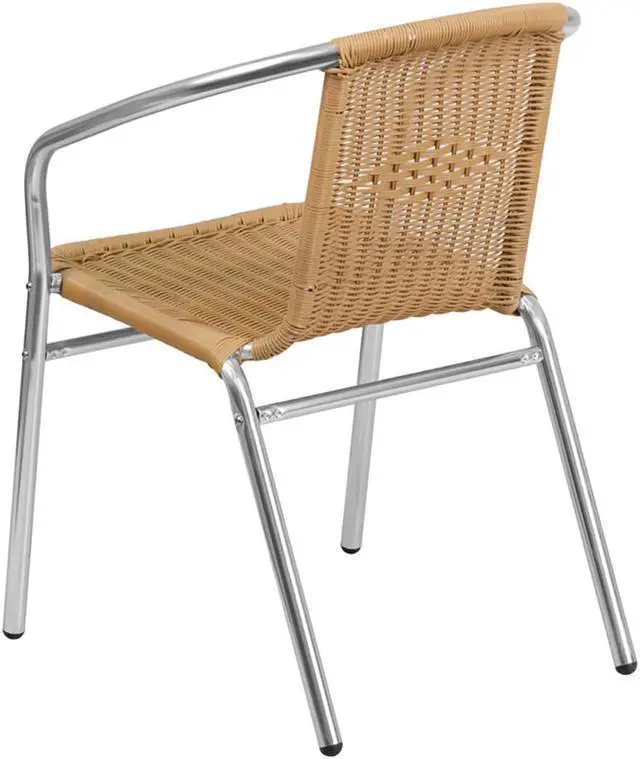 Alt view image 9 of 20 - Commercial Aluminum and Beige Rattan Indoor-Outdoor Restaurant Stack Chair