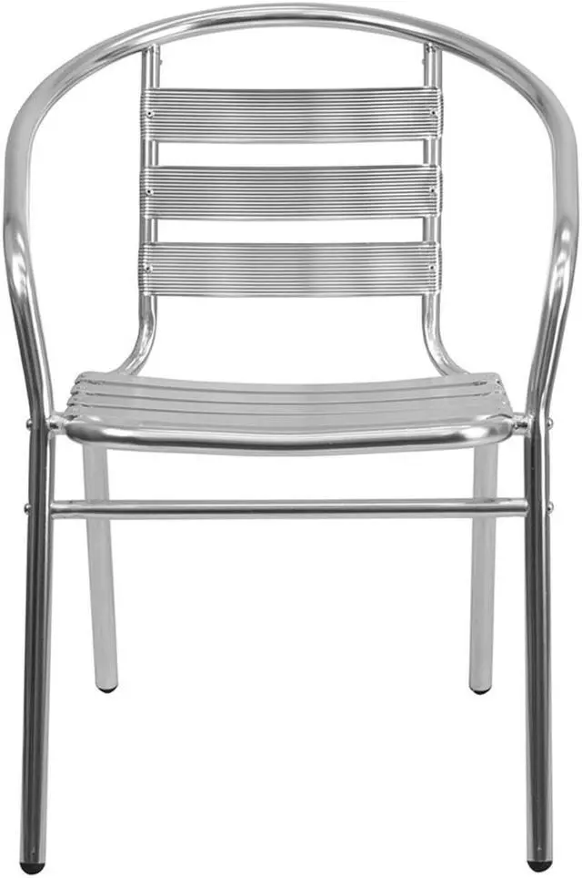 Alt view image 8 of 20 - Commercial Aluminum Indoor-Outdoor Restaurant Stack Chair with Triple Slat Back and Arms