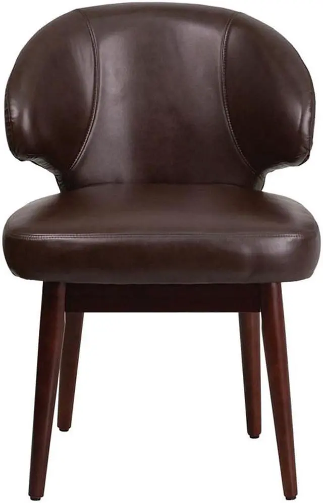 Alt view image 9 of 20 - Comfort Back Series Brown Leather Side Reception Chair with Walnut Legs