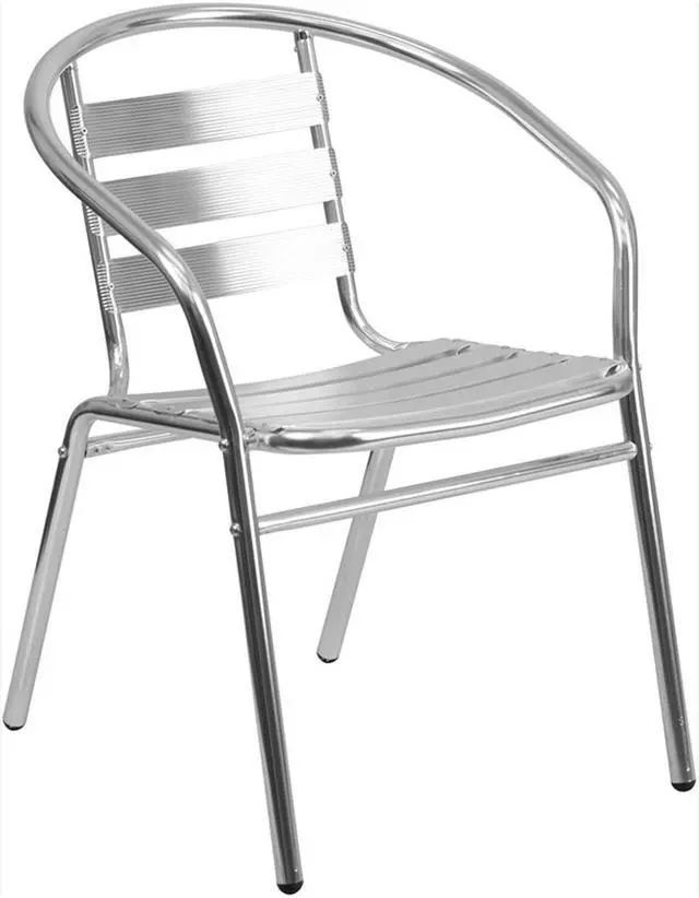 Alt view image 4 of 20 - Commercial Aluminum Indoor-Outdoor Restaurant Stack Chair with Triple Slat Back and Arms