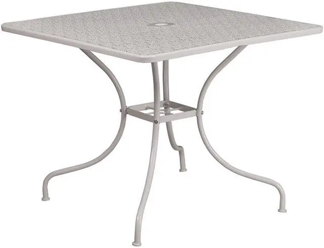 Alt view image 2 of 20 - Commercial Grade 35.5" Square Light Gray Indoor-Outdoor Steel Patio Table
