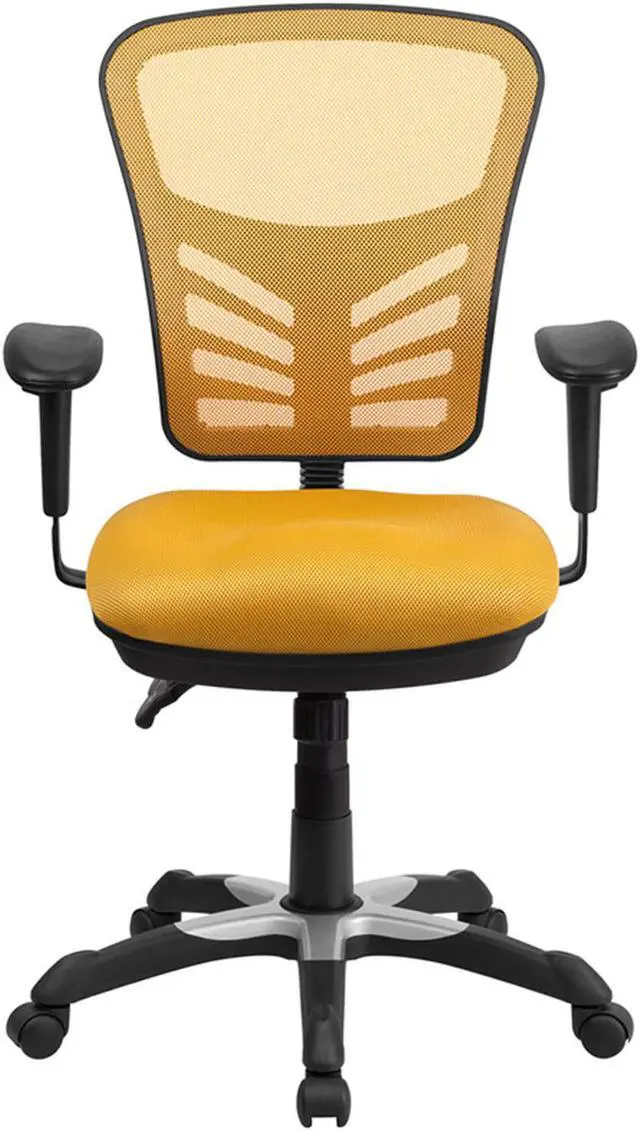 Alt view image 5 of 20 - Mid-Back Yellow-Orange Mesh Multifunction Executive Swivel Ergonomic Office Chair with Adjustable Arms