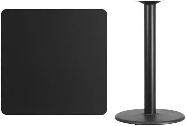 Alt view image 4 of 12 - 36'' Square Black Laminate Table Top with 24'' Round Bar Height Table Base