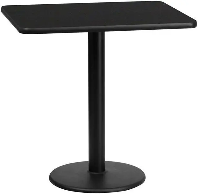 Alt view image 2 of 12 - 24'' x 30'' Rectangular Black Laminate Table Top with 18'' Round Table Height Base