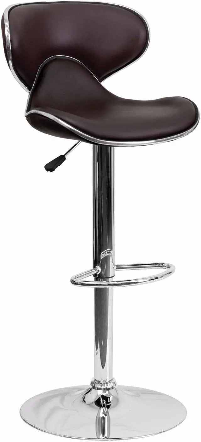 Alt view image 8 of 20 - Contemporary Cozy Mid-Back Brown Vinyl Adjustable Height Barstool with Chrome Base