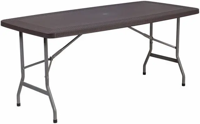 Alt view image 4 of 20 - 5.62-Foot Brown Rattan Indoor-Outdoor Plastic Folding Table