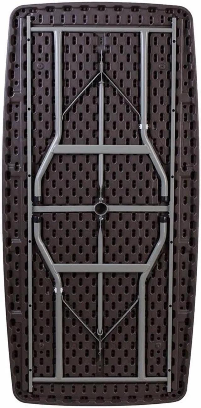 Alt view image 5 of 20 - 5.62-Foot Brown Rattan Indoor-Outdoor Plastic Folding Table