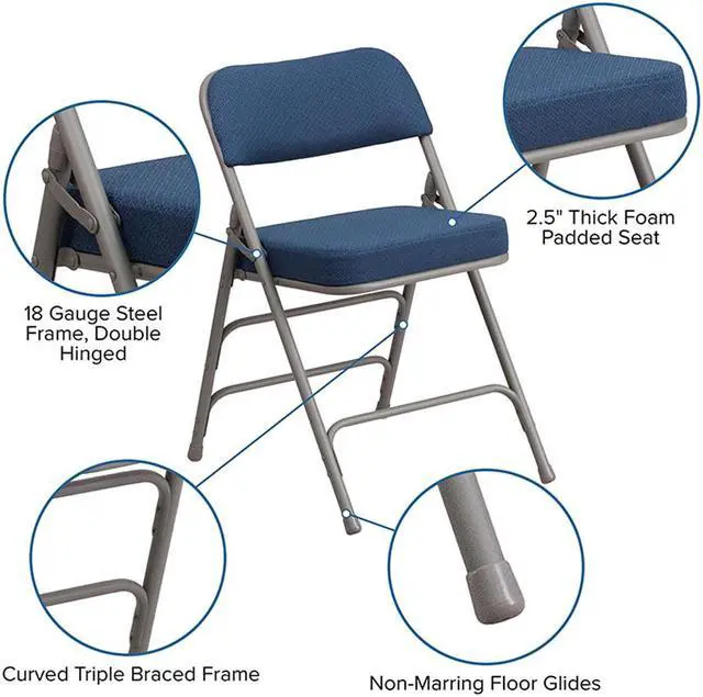 Alt view image 6 of 20 - Flash Furniture HERCULES Series Premium Curved Triple Braced Double Hinged Navy Fabric Metal Folding Chair - 2 Pack