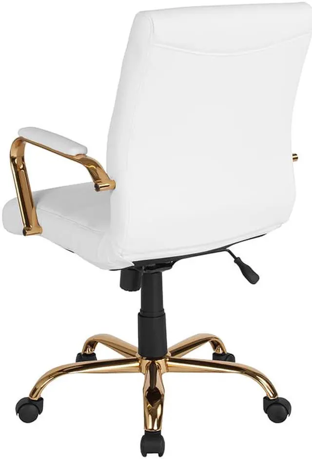 Alt view image 11 of 20 - Mid-Back Black LeatherSoft Executive Swivel Office Chair with Rose Gold Frame and Arms