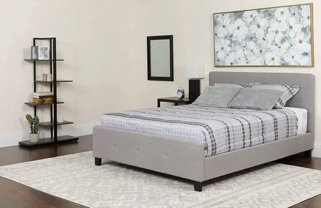 Alt view image 8 of 17 - Tribeca King Size Tufted Upholstered Platform Bed in Light Gray Fabric