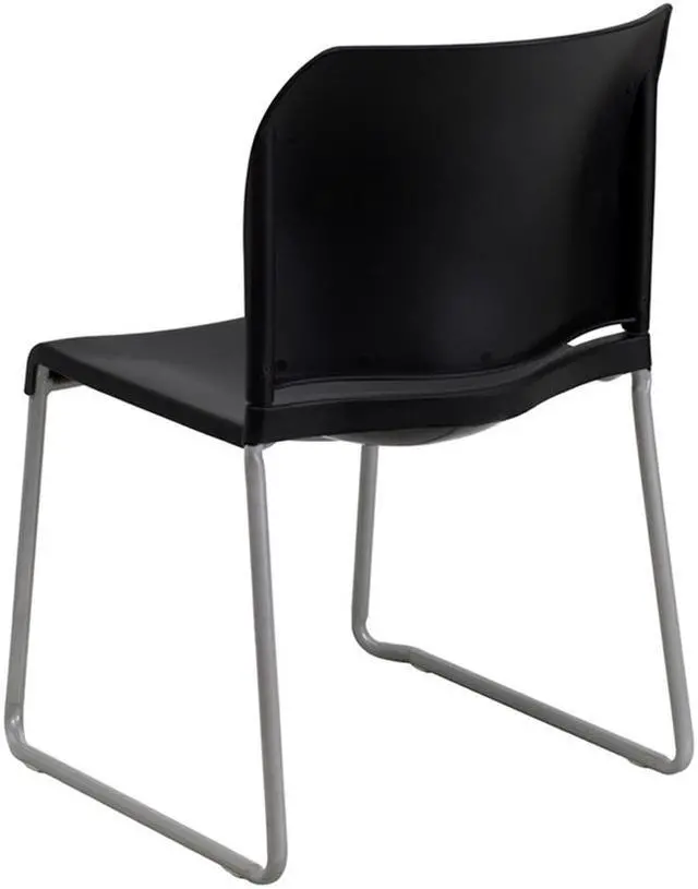 Alt view image 8 of 20 - HERCULES Series 880 lb. Capacity Black Full Back Contoured Stack Chair with Gray Powder Coated Sled Base