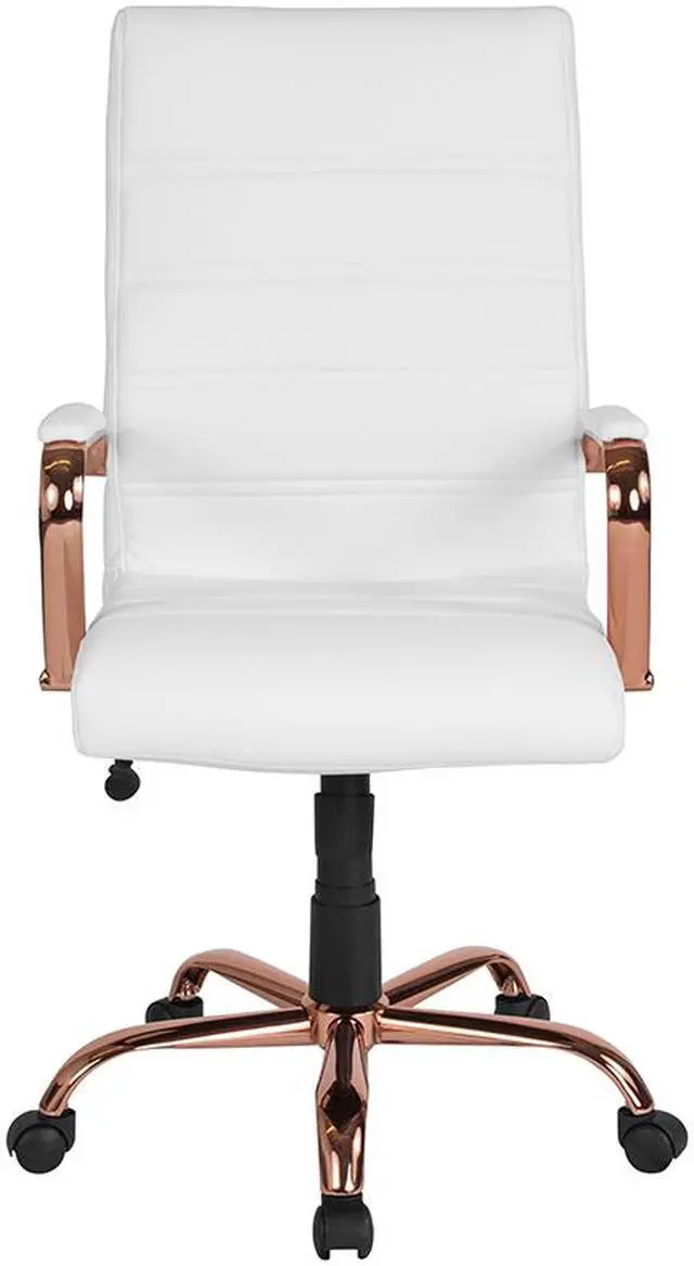 Alt view image 12 of 20 - High Back White LeatherSoft Executive Swivel Office Chair with Rose Gold Frame and Arms