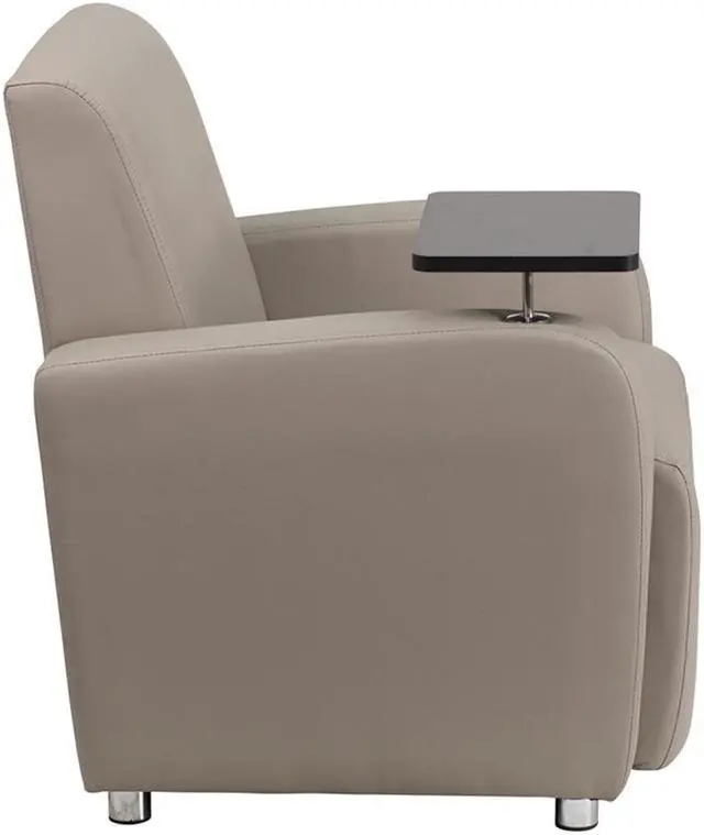 Alt view image 12 of 20 - Gray Leather Guest Chair with Tablet Arm, Chrome Legs and Cup Holder