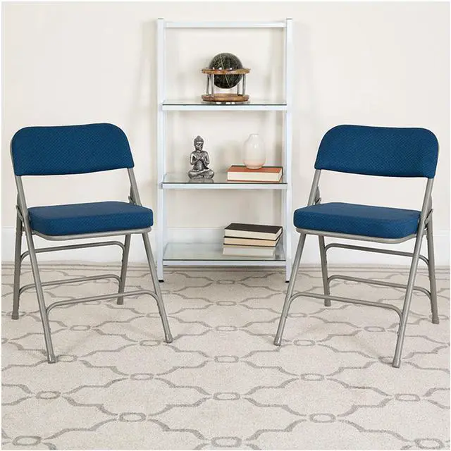 Alt view image 2 of 20 - Flash Furniture HERCULES Series Premium Curved Triple Braced Double Hinged Navy Fabric Metal Folding Chair - 2 Pack