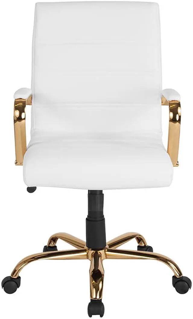 Alt view image 12 of 20 - Mid-Back Black LeatherSoft Executive Swivel Office Chair with Rose Gold Frame and Arms